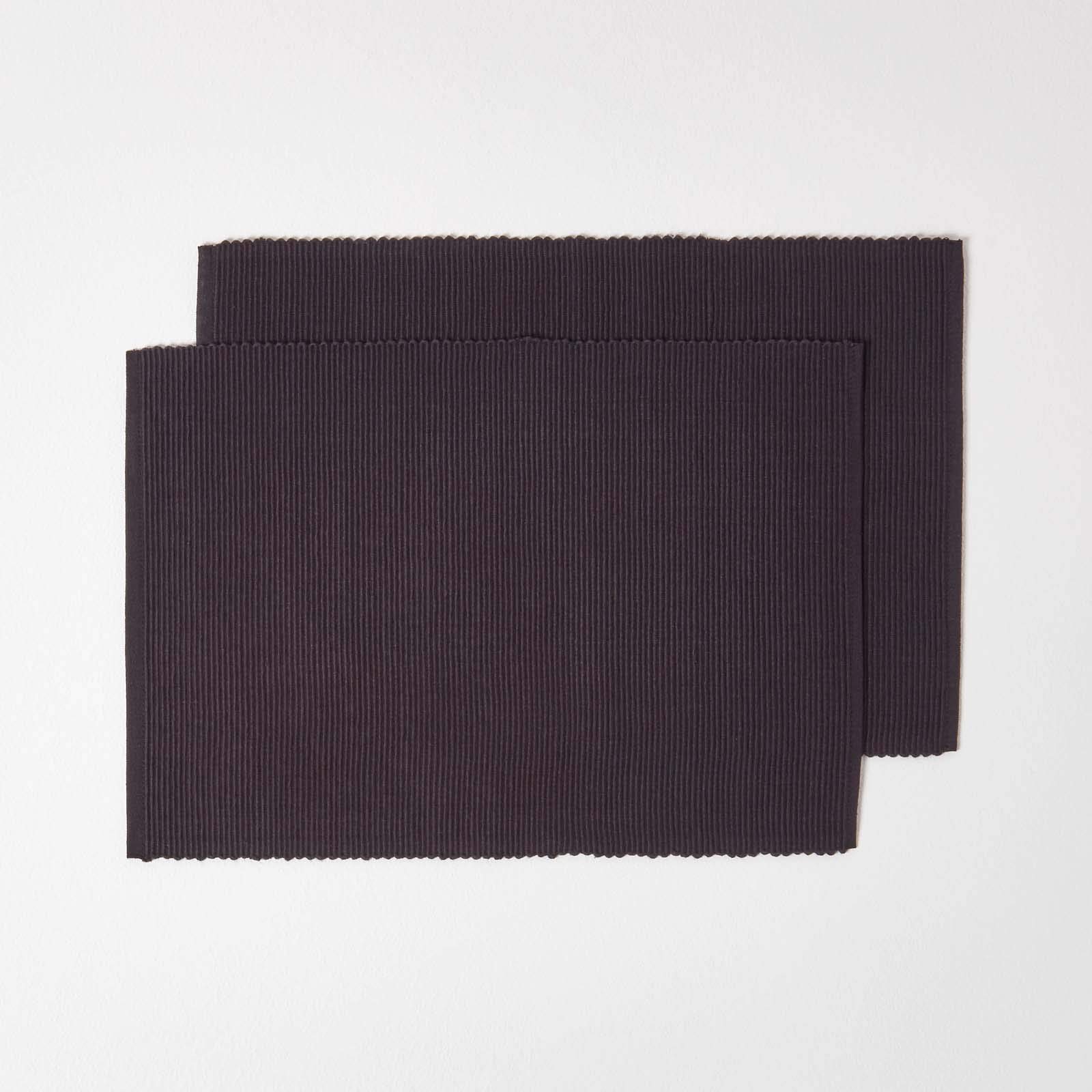Homescapes Black Place Mats For Table, Set Of 2, Non-Slip Table Mats, Washable Ribbed Placemats For Kitchen & Dining - 50Cm X 33Cm
