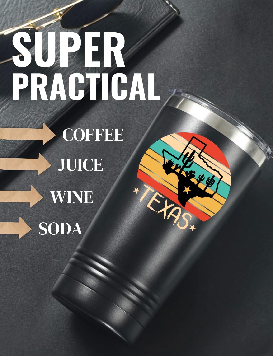 Onebttl Texas Gifts for Men Women, Texas Souvenirs Travel Homesick Gift, 20oz Stainless Steel Tumbler with Lid Straw, Perfect for Christmas - Black Colorful - Image 2