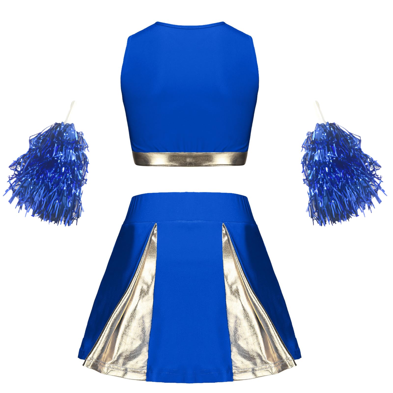 maxToonrain Girls Cheerleader Costume Shiny Gold Accents 3 PCS Kids Cheerleader Outfit with Pom Poms, Top - Image 2