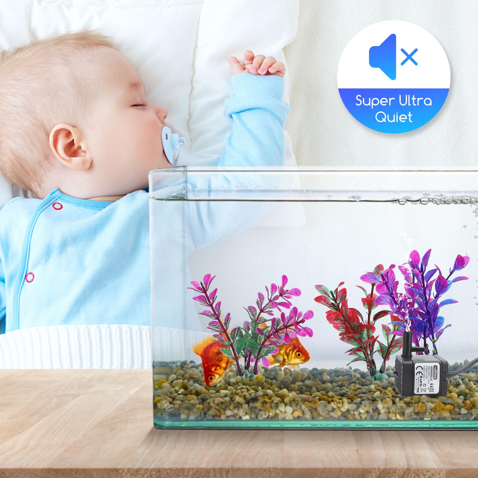 Nobleza - Pompa Acqua Sommergibile, 3W Pompa dell'Acqua per Animali Domestici, 200 L/H Pompa Acqua per Terrari, Pompa Fontanella per Gatti, 2 Ugelli per Acquari, Fontane, Statue, Idroponica