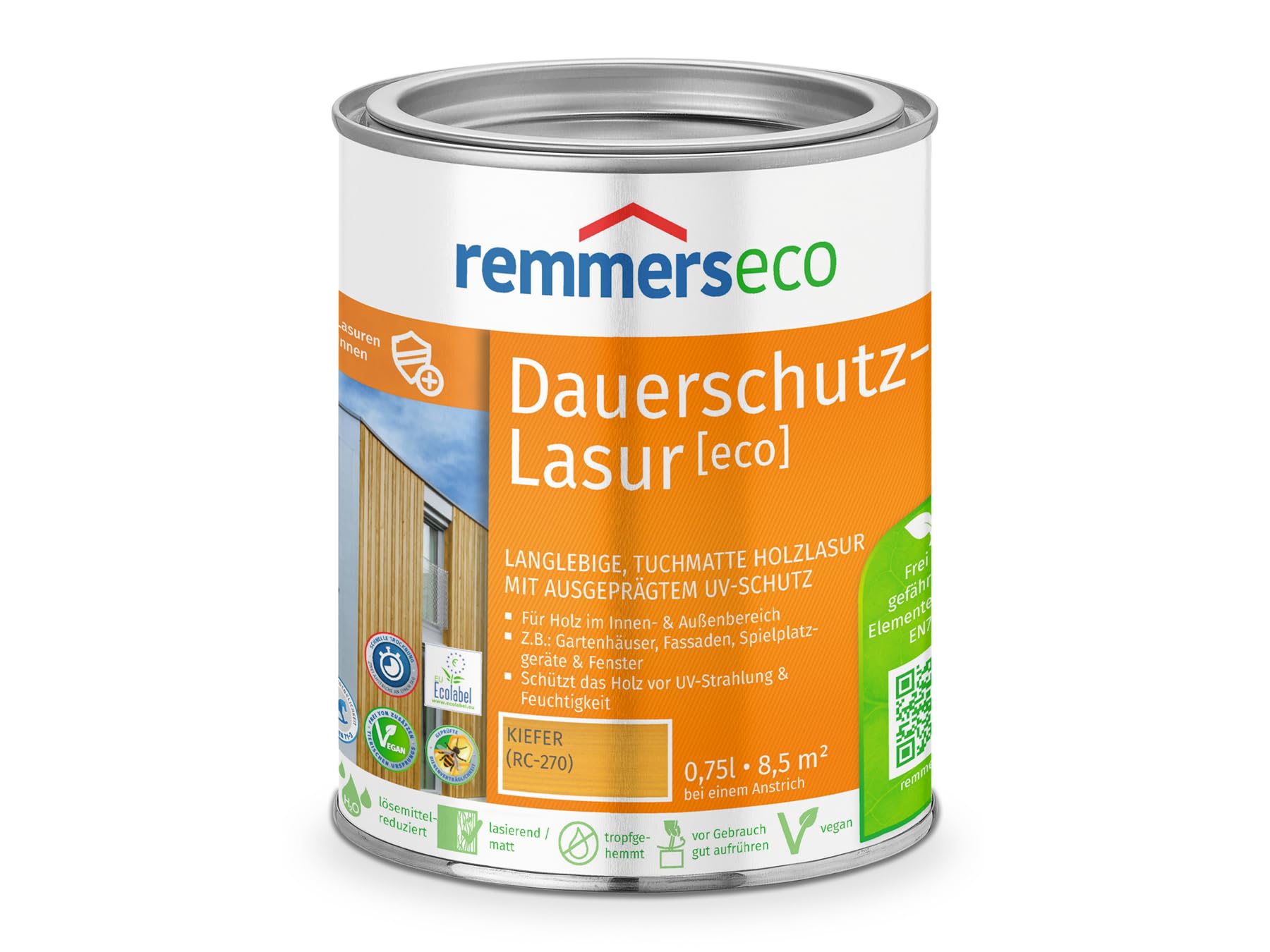 Remmers Dauerschutz-Lasur [eco] kiefer, 0,75 Liter, Langlebig, ausgeprägter UV-Schutz, für innen und außen, Schutz vor UV-Strahlung & Feuchtigkeit
