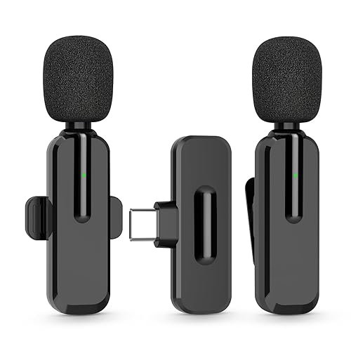 MAYBESTA Professional Wireless Mini Microphone for iPhone iPad Android - Bluetooth Lavalier Android Mic for YouTube Video Recording, Clip-on USB C Phone Microphones for Tiktok Vlog Livestream Podcast - Black for USB C