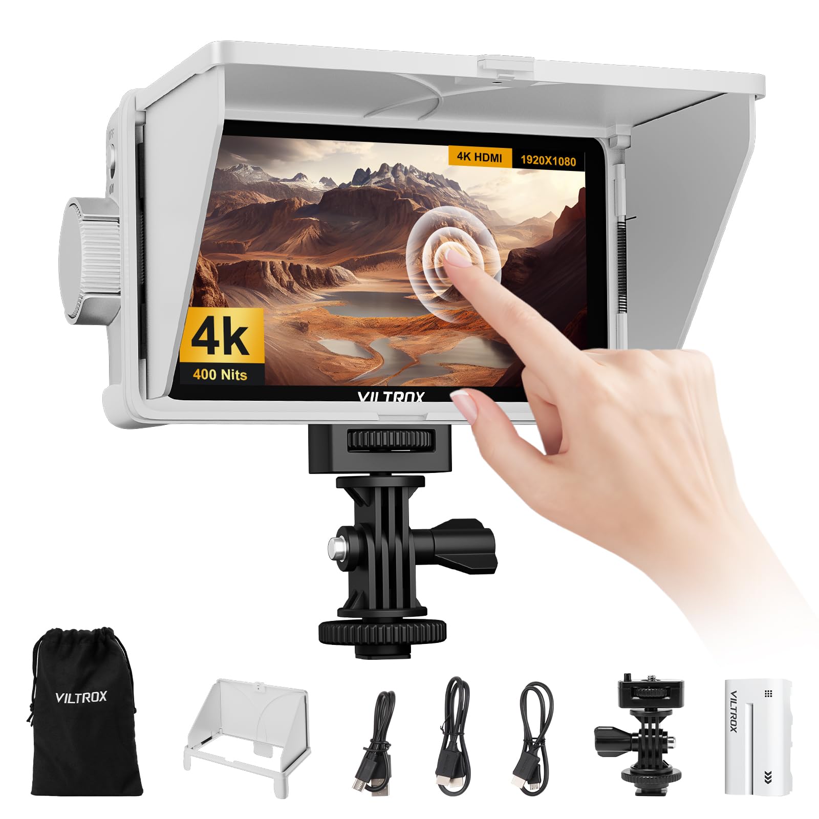 VILTROX DC-V1 DCV1 Monitor de Campo Cámara Touchscreen 5,5 Pulgadas 4K HDMI External Camera Monitor con Batería Full HD 1920x1080 IPS 3D LUT con Parasol para Sony Canon Nikon DSLR（DC-550 Lite Upgrade）