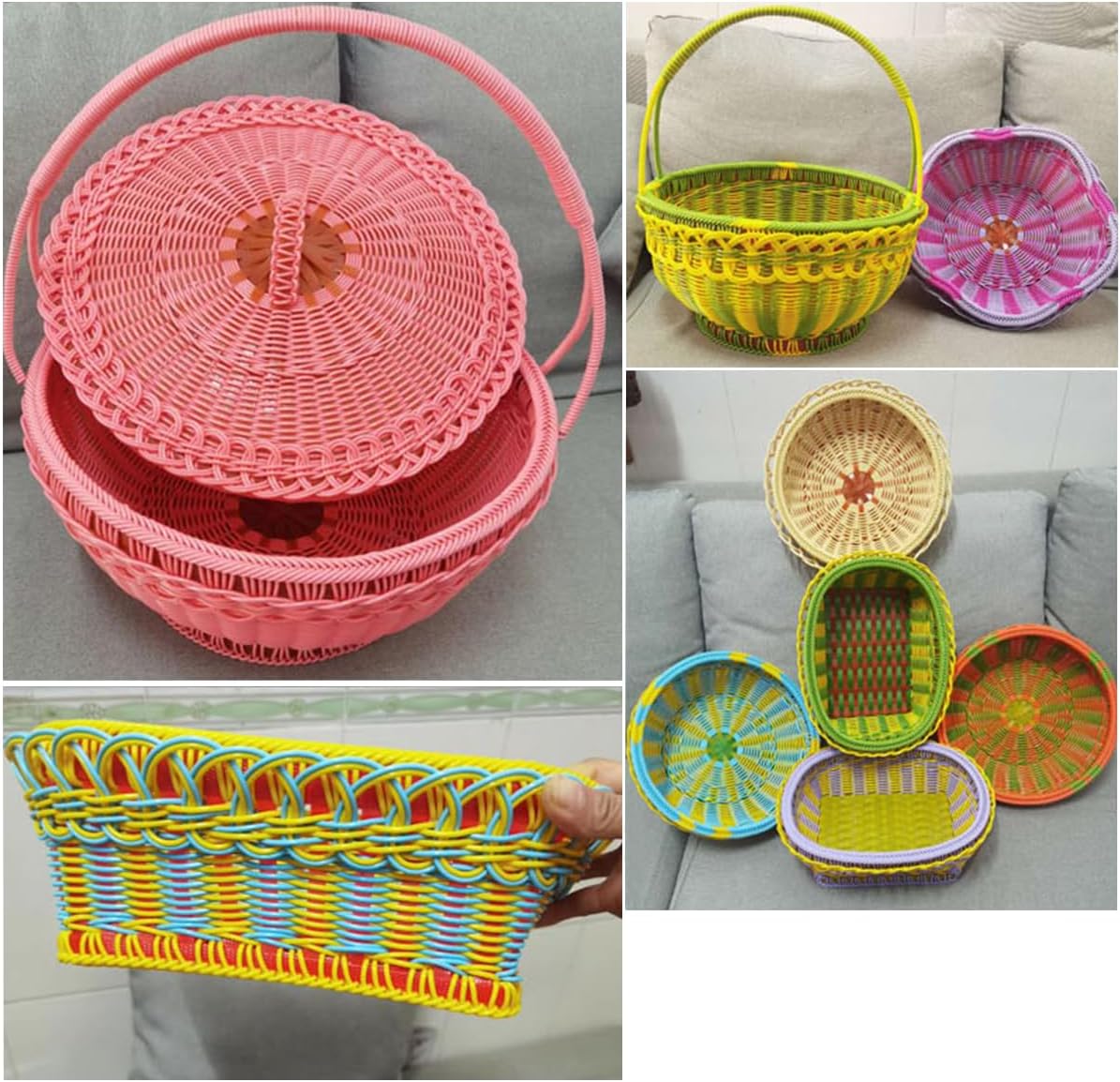 Colorful Small Round Weaving Rattan, 2.5mm PE Plastic Imitation Rattan Material for DIY Craft Basket Making - Blue, 60m