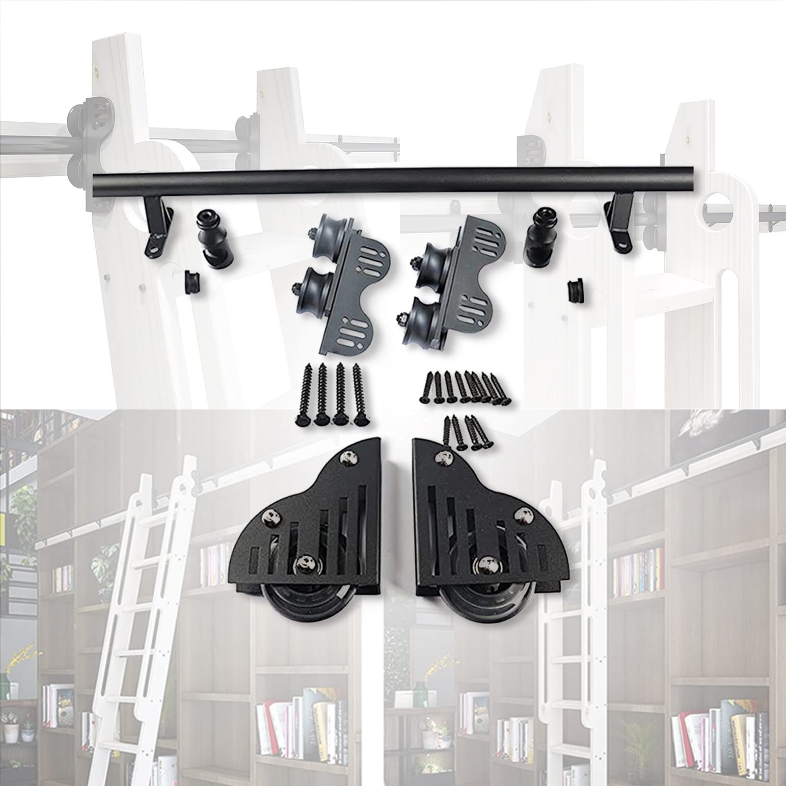 Rail d'échelle de bibliothèque roulante avec kit d'extension coulissant et rail rétractable