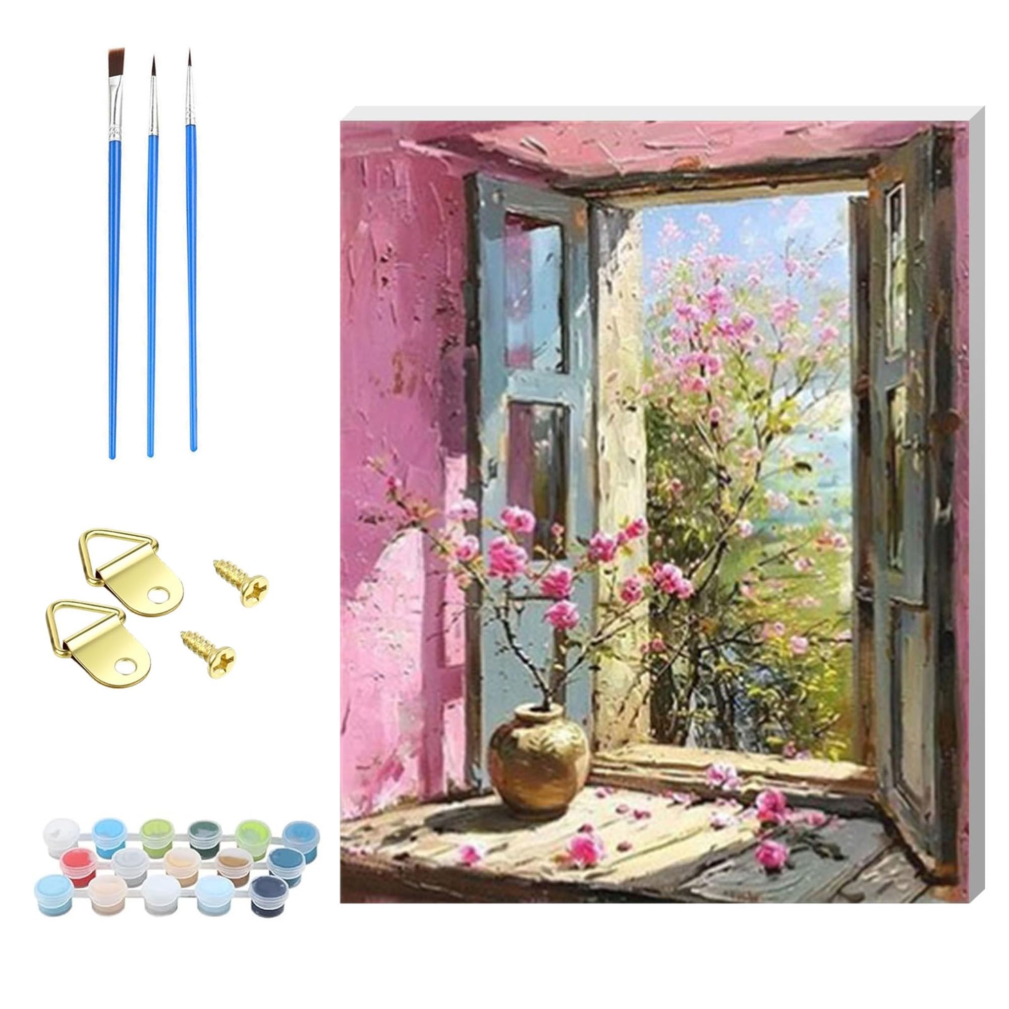 Nanjdian Windowsill Diy Paint By Number For Adults,Wooden Framed Painting Kits For Adult,Easy Color By Numbers Acrylic,Small Paint By Number Canvas Crafts Watercolor For Beginner Room Decor (Windowsill)