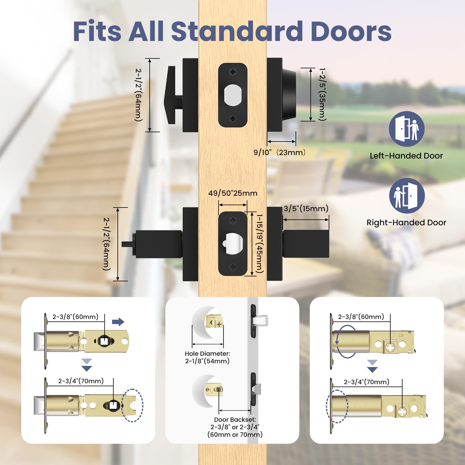 Estmoon Door Locks for Front Door, Matte Black Exterior Door Handle and Single Cylinder Deadbolt Lock, Heavy Duty Modern Square Front Door Handle and Deadbolt Set, Commercial Locks for Doors, 1 Pack — Amazon image 6