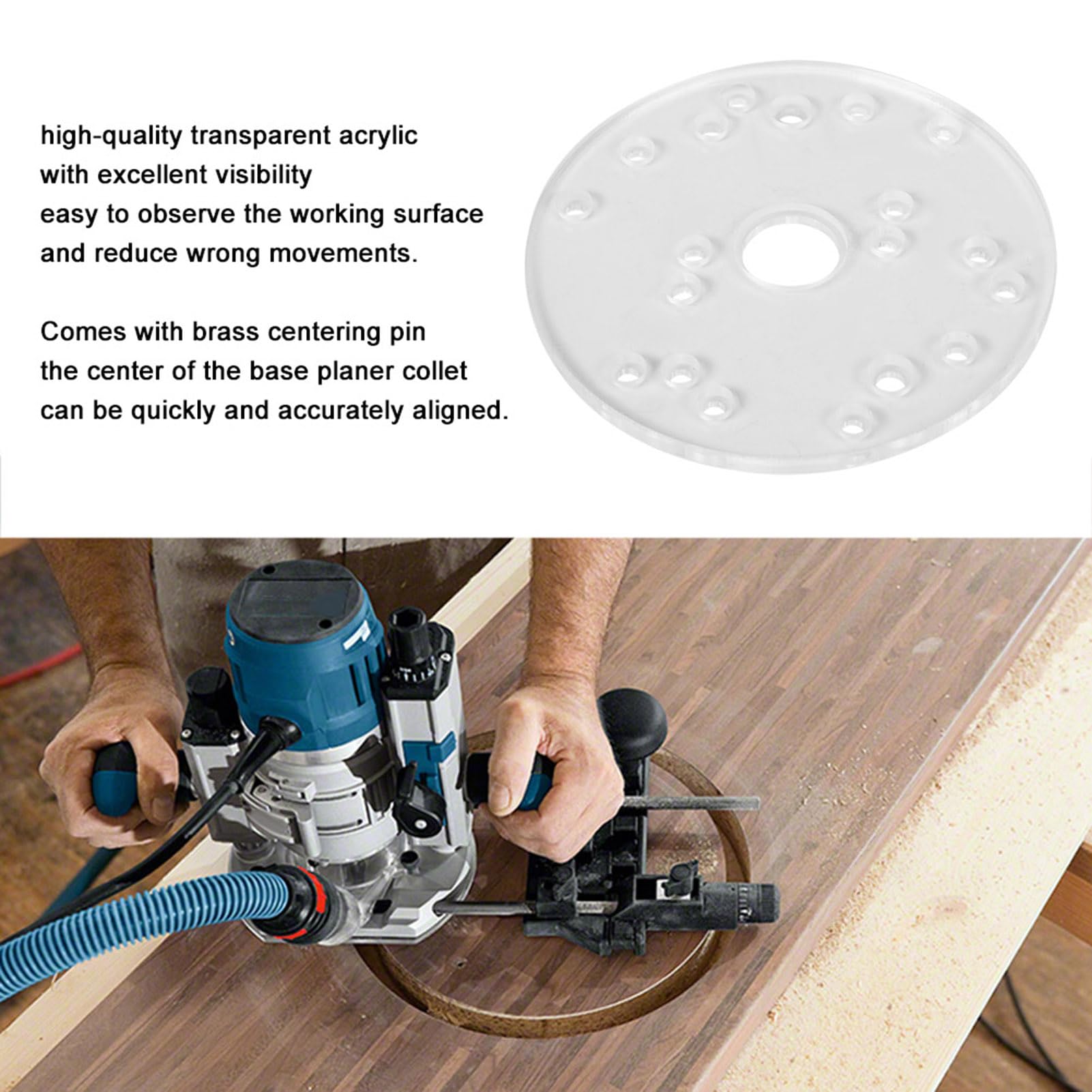 Router Base Plate Clear Acrylic with Centering Pin for Trim Routers Woodworking Tool Compatible with - Image 4