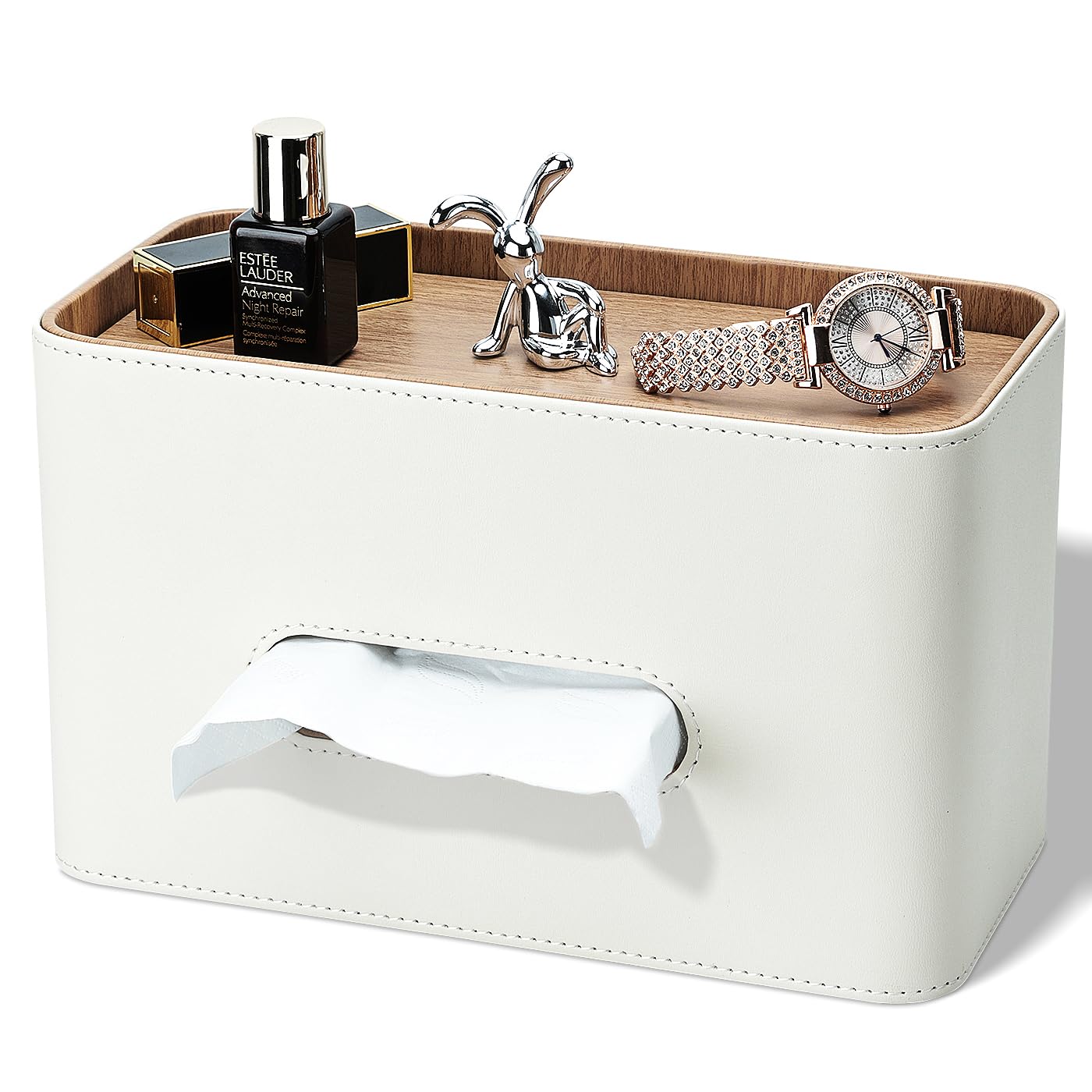 MOCHTERO Taschentuchbox Aus Lederoptik – Weiß, Quadratisch, Dekorative Abdeckung Für Standard-Tücherboxen