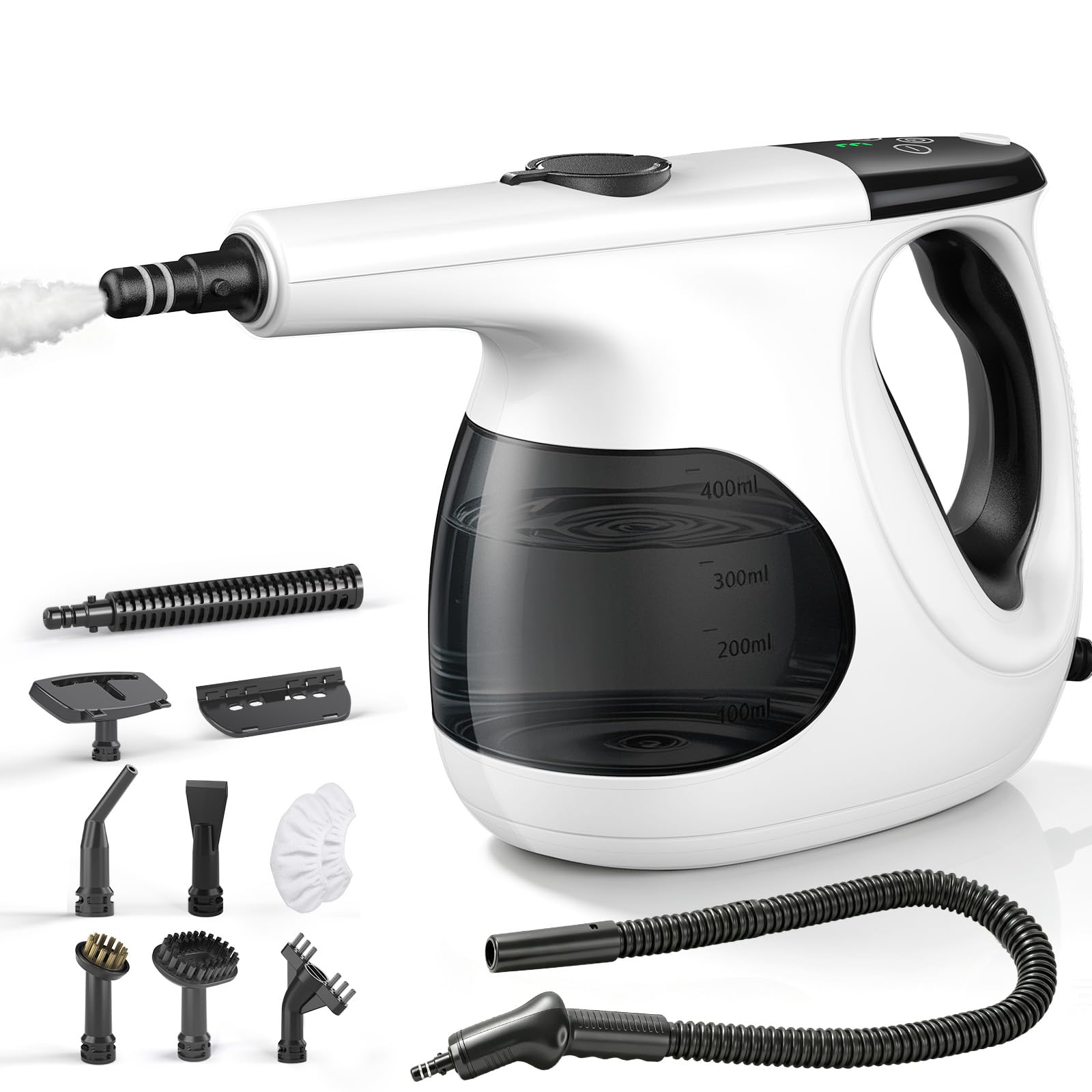 JBER Dampfreiniger Handgerät 1200W für Heim, 3 Sek.Aufheizzeit, 400ML Tank | Vielseitiger Dampfreiniger mit 3 Dampfstufen, 11 Zubehör,110℃ Handdampfreiniger mit 4,8m Netzkabel für Küche, Bad, Fenster