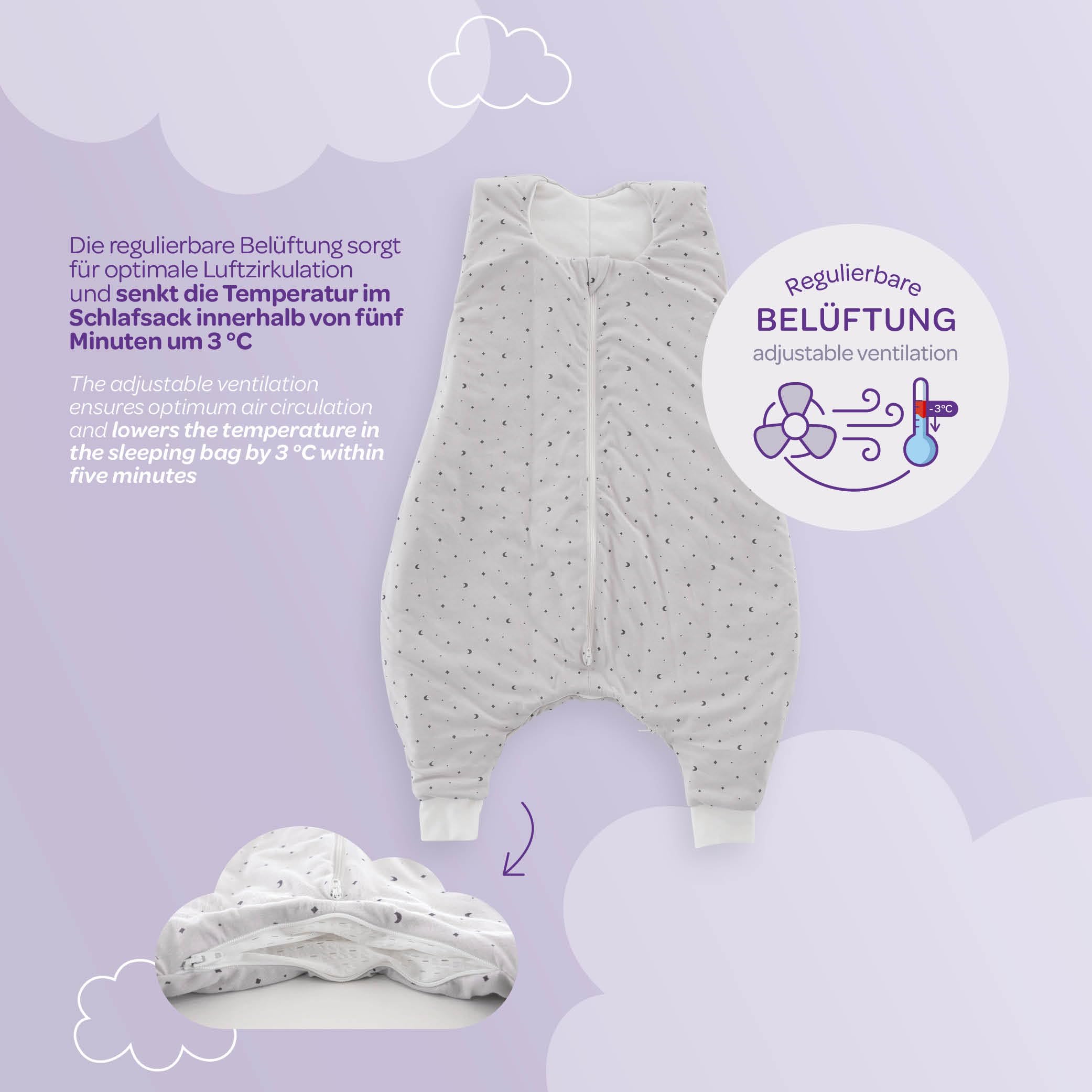 TRUMELAND  Ganzjahres Schlafanzug TO GO Moon Grau | Atmungsaktiver  Babyschlafsack mit Fen und regulierbarer Belftung | 2.5 TOG,  mitwachsend, ko-Tex 100 zertifiziert : Amazon.de: Baby