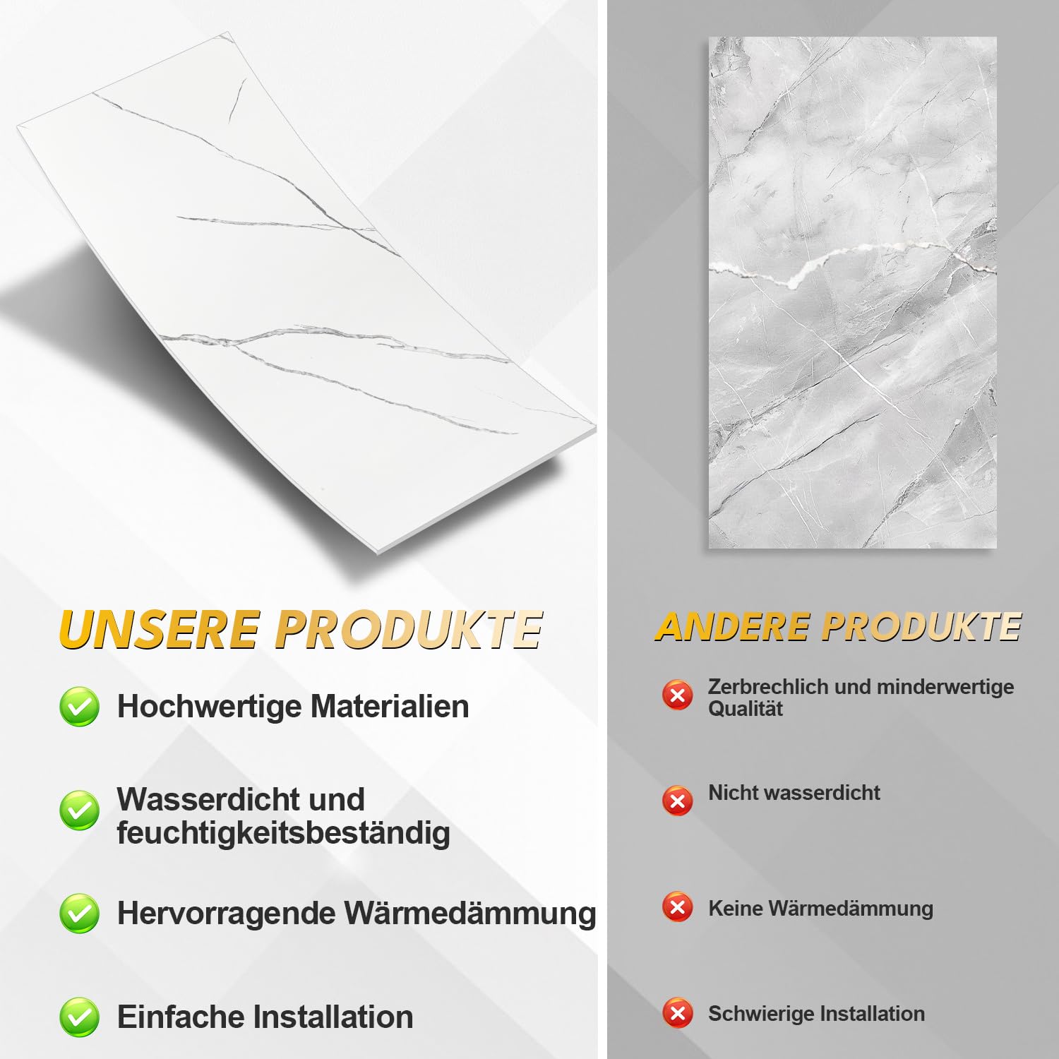 Lot de 4 panneaux muraux 3D aspect marbre blanc 60 x 120 cm