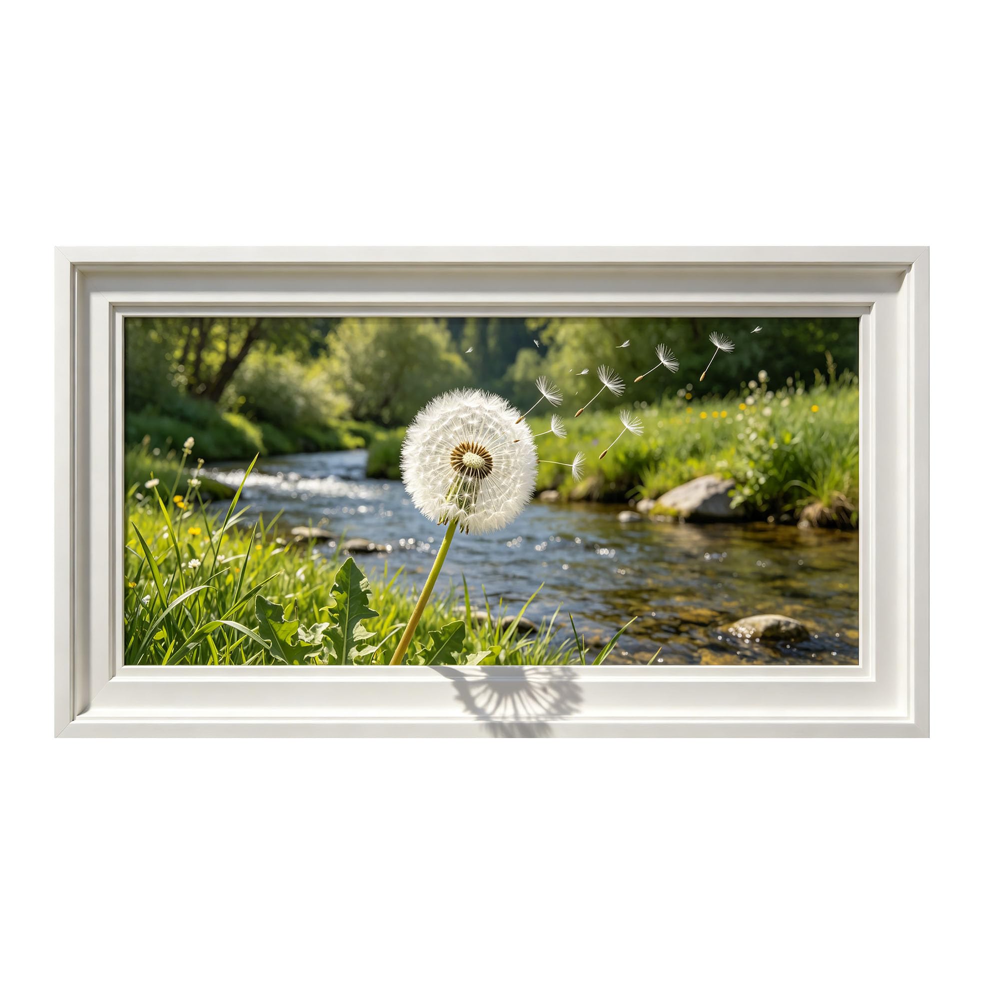 Yzpallescene 3D Framed Wall Art 50cm×100cm Dandelion Meadow River Botanical Panoramic Landscape Large Size SelfAdhesive Removable Wall Decor Prints Artwork for Living Room Bedroom Office