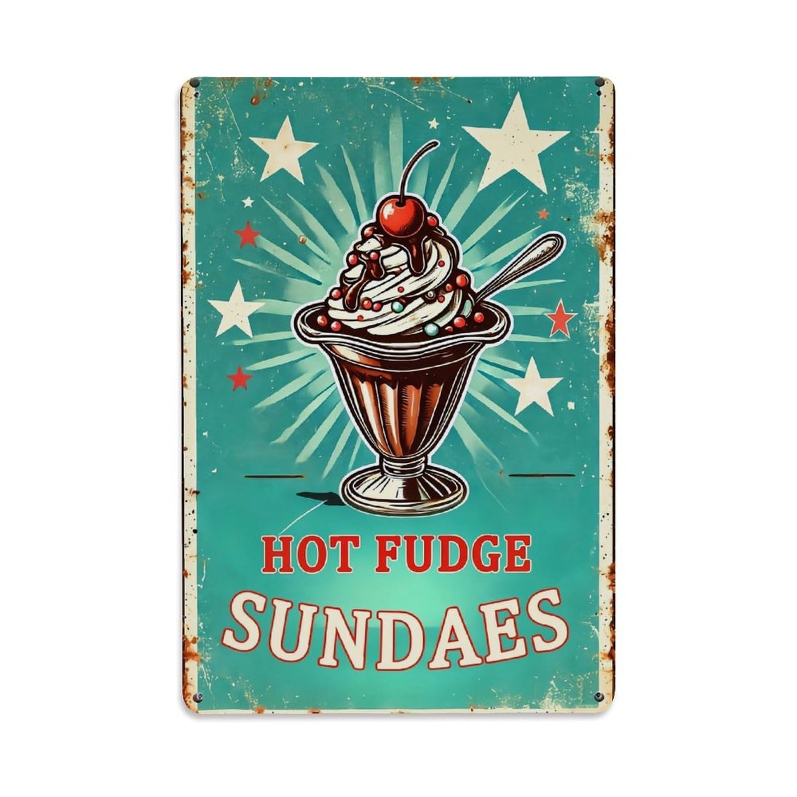Jdfenggu Vintage Hot Fudge Sundae Dessert Art Retro Metal Tin Sign, Decor Art Poster For Bar, Home, Man Cave, Kitchen, Laundry Room Gift 8X12inch