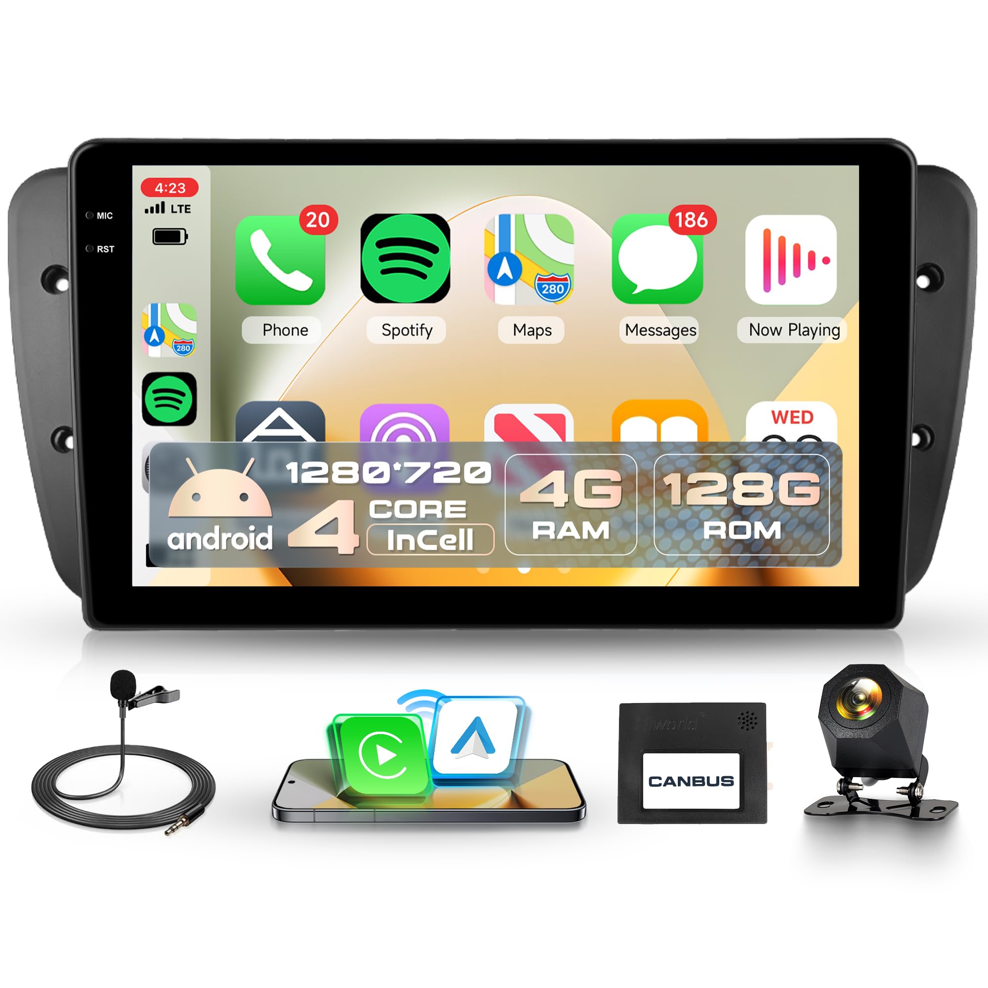 4G+128G Inalámbrico Carplay Android Radio Coche para Seat Ibiza 6j IV 2009-2014 9 Pulgadas Incell Pantalla Radio Coche con Android Auto GPS Navi WiFi Mirror Link Bluetooth FM/RDS EQ/SWC Cámara Trasera