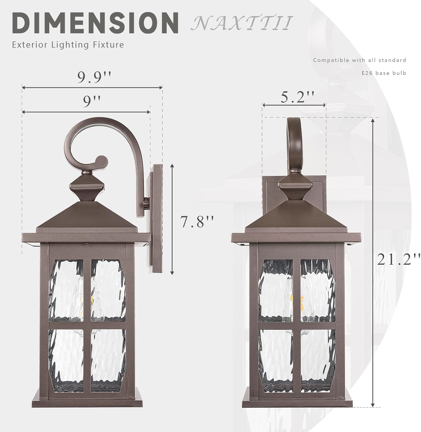 Porch Lights Outdoor 21.2 Inch Height Exterior Lighting Fixtures Waterproof Outdoor Wall Lights with Water Ripple Glass for House Garage Doorway E27 Socket ORB Finish