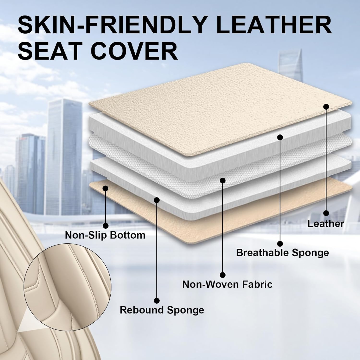 DHAEY Car Seat Covers for Lincoln Nautilus 2019-2025, Luxury Breathable Seat Cover, Nappa Leather, Wear-Resistant, Anti-Slip, Quick Installation, 2PCS Front, Beige