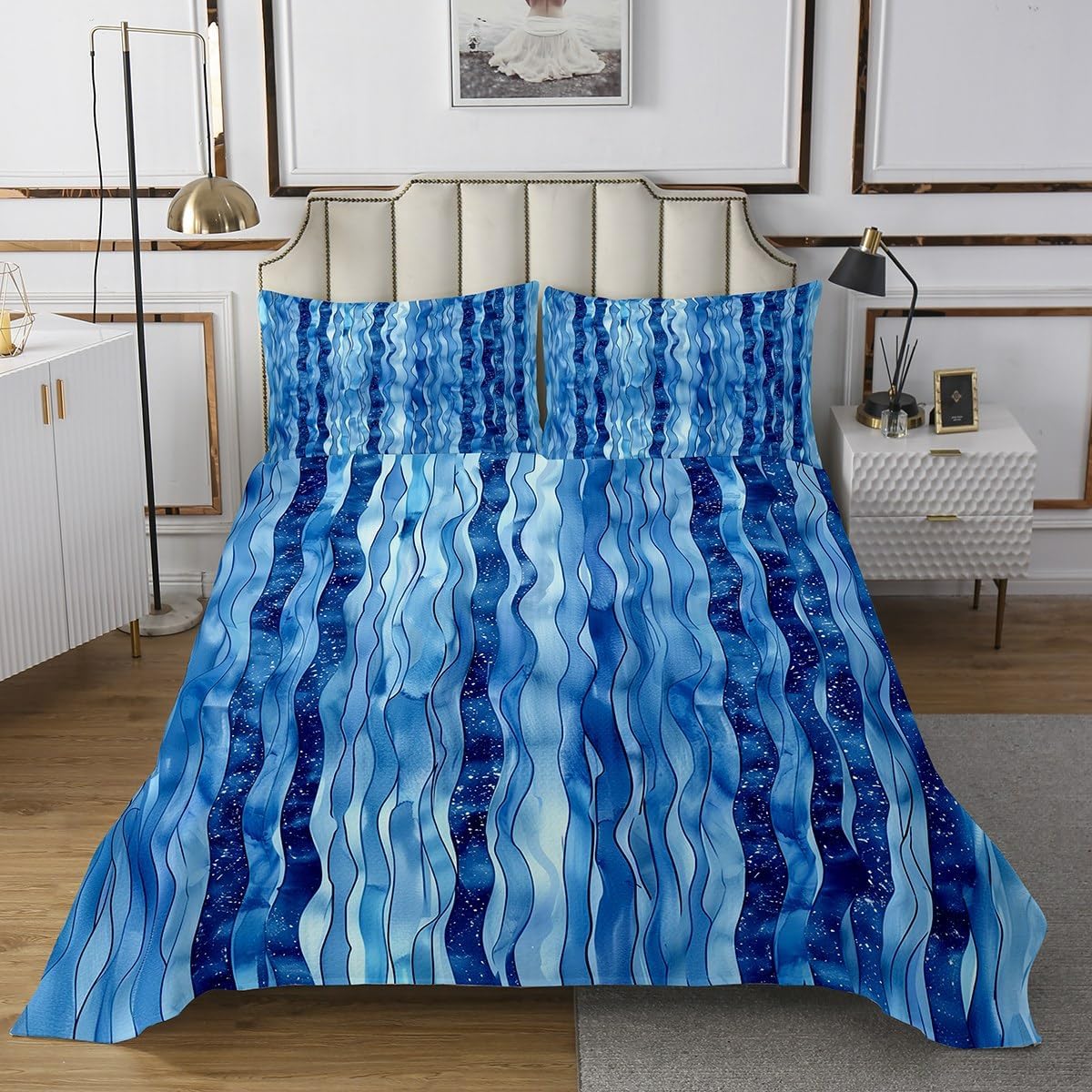 Erosebridal Mermaid Bedspread Queen Teal Mermaid Tail Quilt Set Ocean Fish Scales Dreamy Animal Coverlet Set for Kids Adults,Underwater World Sealife Bedding Quilted