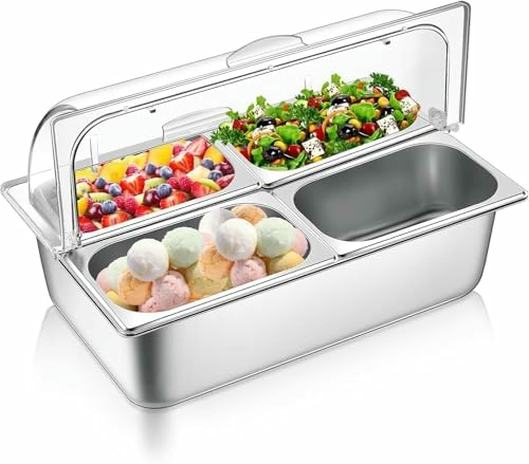 1 Set für Salatbar, Buffet-Station, Lebensmittel-Servierbehälter, Lebensmittel-Servierdisplay mit Deckel, kalte Speisen, Buffet-Servierer für Zuhause, Hotel, Einkaufszentrum~/