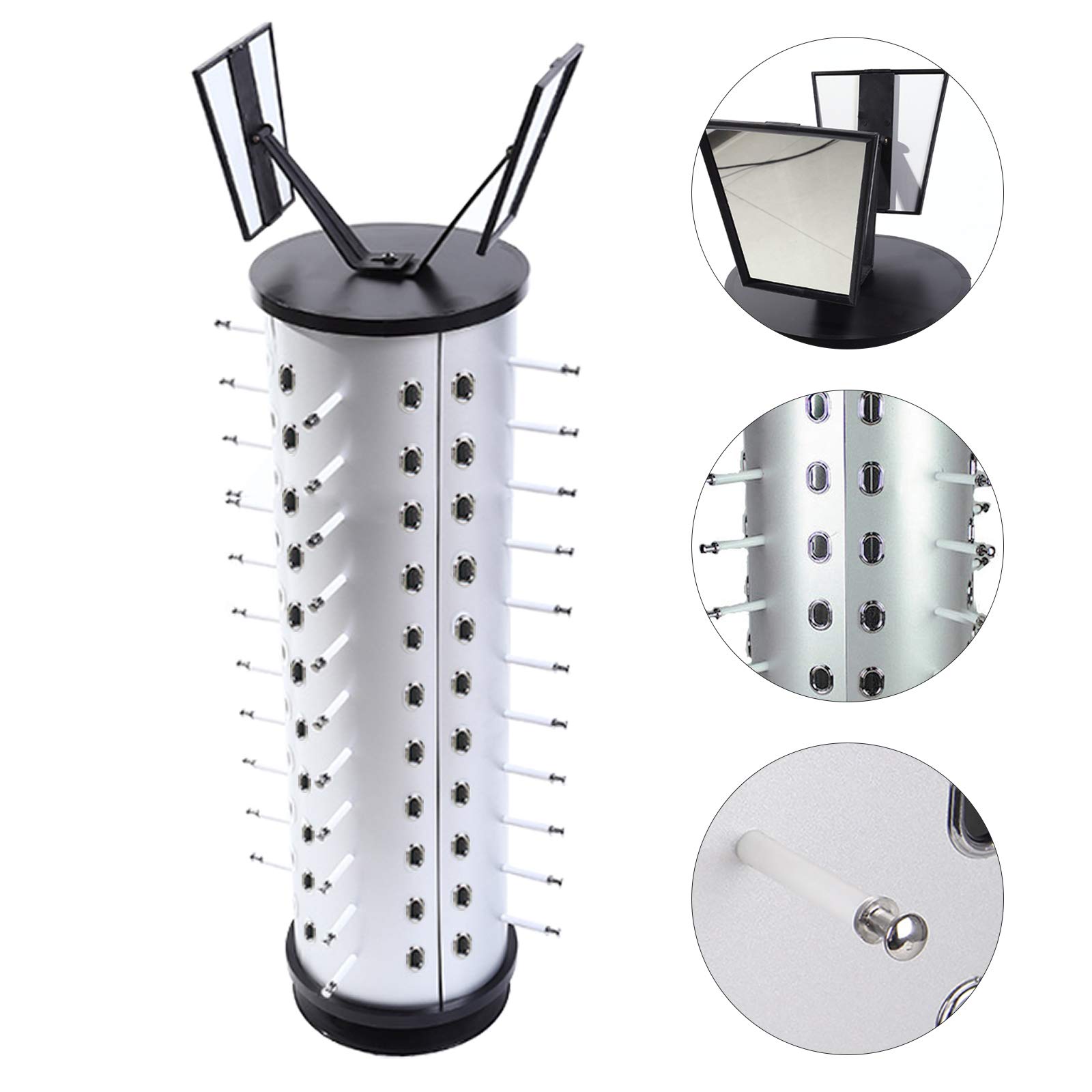 Rotating Sunglass Display Rack for Store, 44 Pairs Glass Holder, Freestanding W/ Mirror Eyeglasses Stand, Commercial Eyewear Organizer (Round)