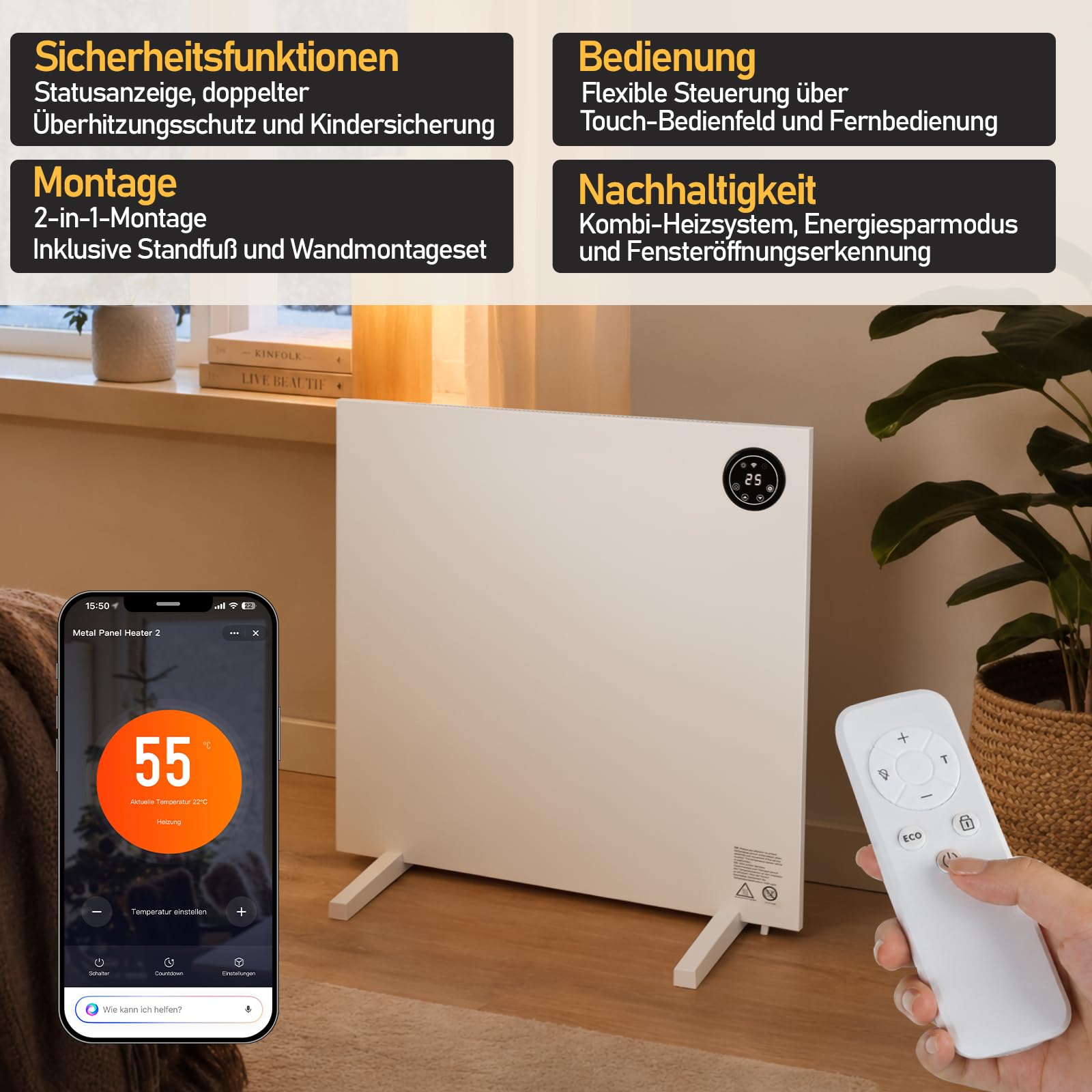Chauffage infrarouge 400 W avec thermostat et télécommande, jusqu'à