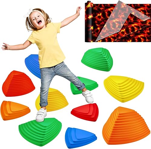 11 piezas de piedras para niños al aire libre, interiores y niños, equipo de entrenamiento de plástico con mantel de lava de 54 pulgadas x 100 pies,