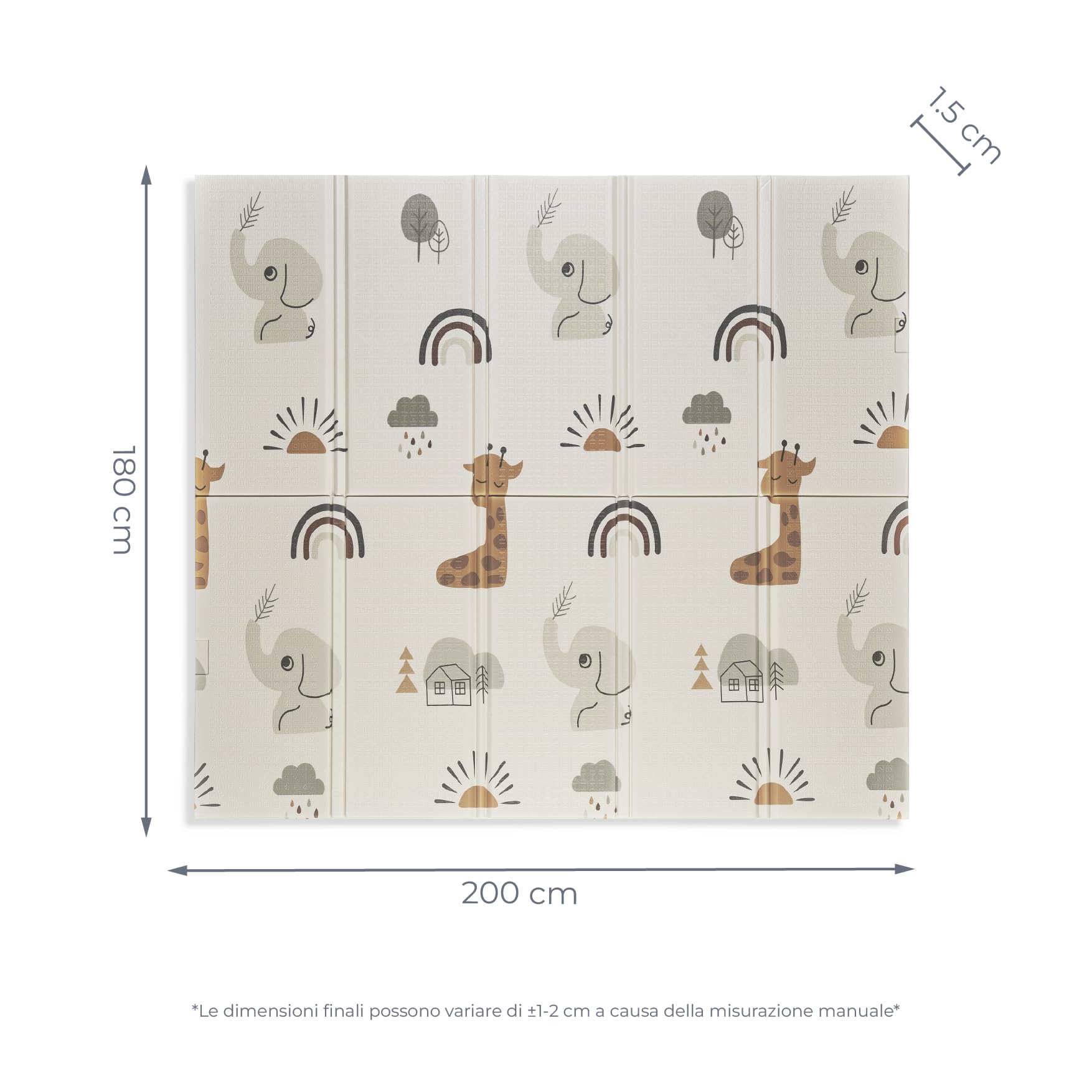 Tappeto gioco per bambini 180x200 cm doppio lato imbottito 1,5 cm pieghevole con borsa trasporto