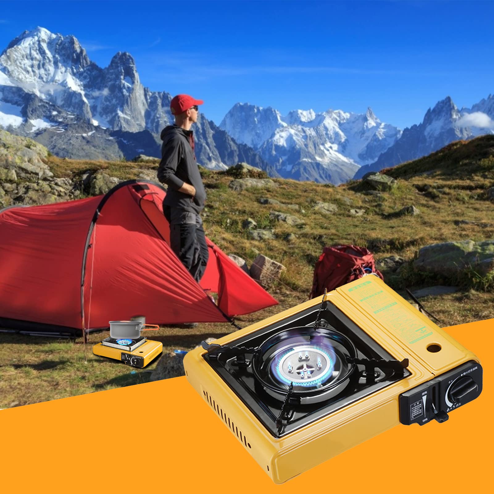 Przeno?na kuchenka kempingowa | Zewn?trzna nagrywarka kasetowa 2900 W - Automatyczny palnik z zap?onem Piec kasetowy Sprz?t kuchenny Piec do grilla Przeno?ny Purble