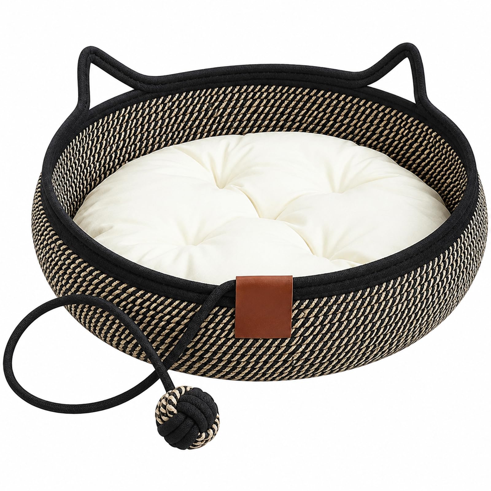Cotton Rope Cat Bed Basket, Cat Basket, Woven Cat Bed，black：M