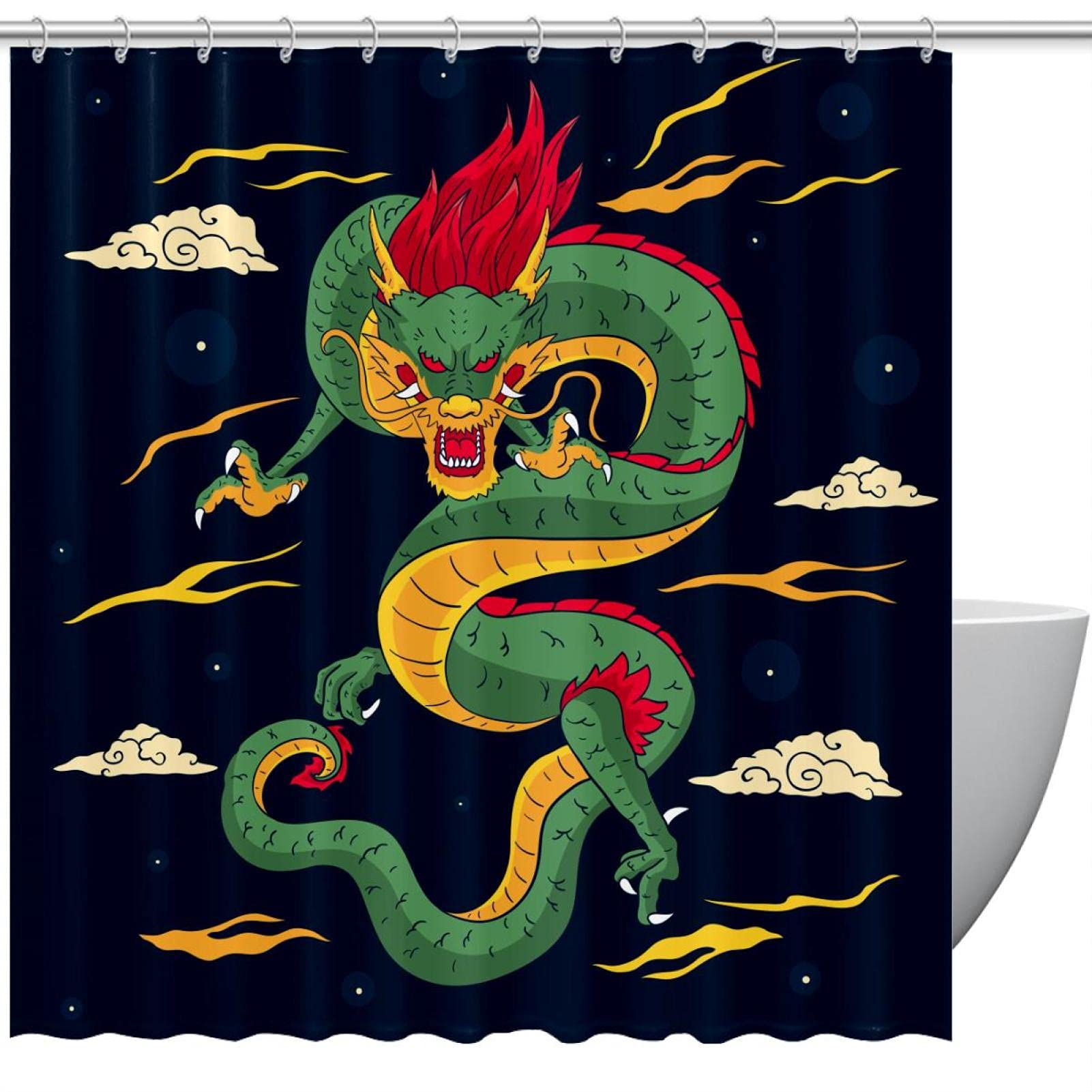 Rideau de douche dragon imperméable anti-éclaboussures 168x183