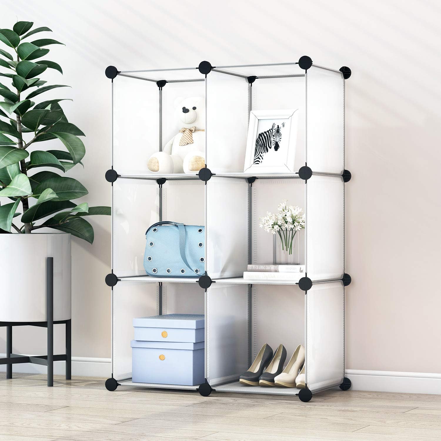 GREENSTELL Cube Storage Organizer, 6-Cube Closet Organizer with Doors, DIY Plastic Storage Cubes Organizer, Modular Storage Cabinet Book Shelf Shelving for Bedroom, Living Room, Office White