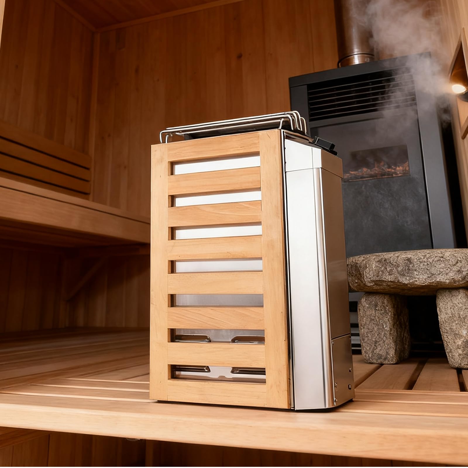 Calentador Sauna Eléctrico 3,6 Kw Acero Inoxidable Controlador Digital Temporizador 3 Horas Pared
