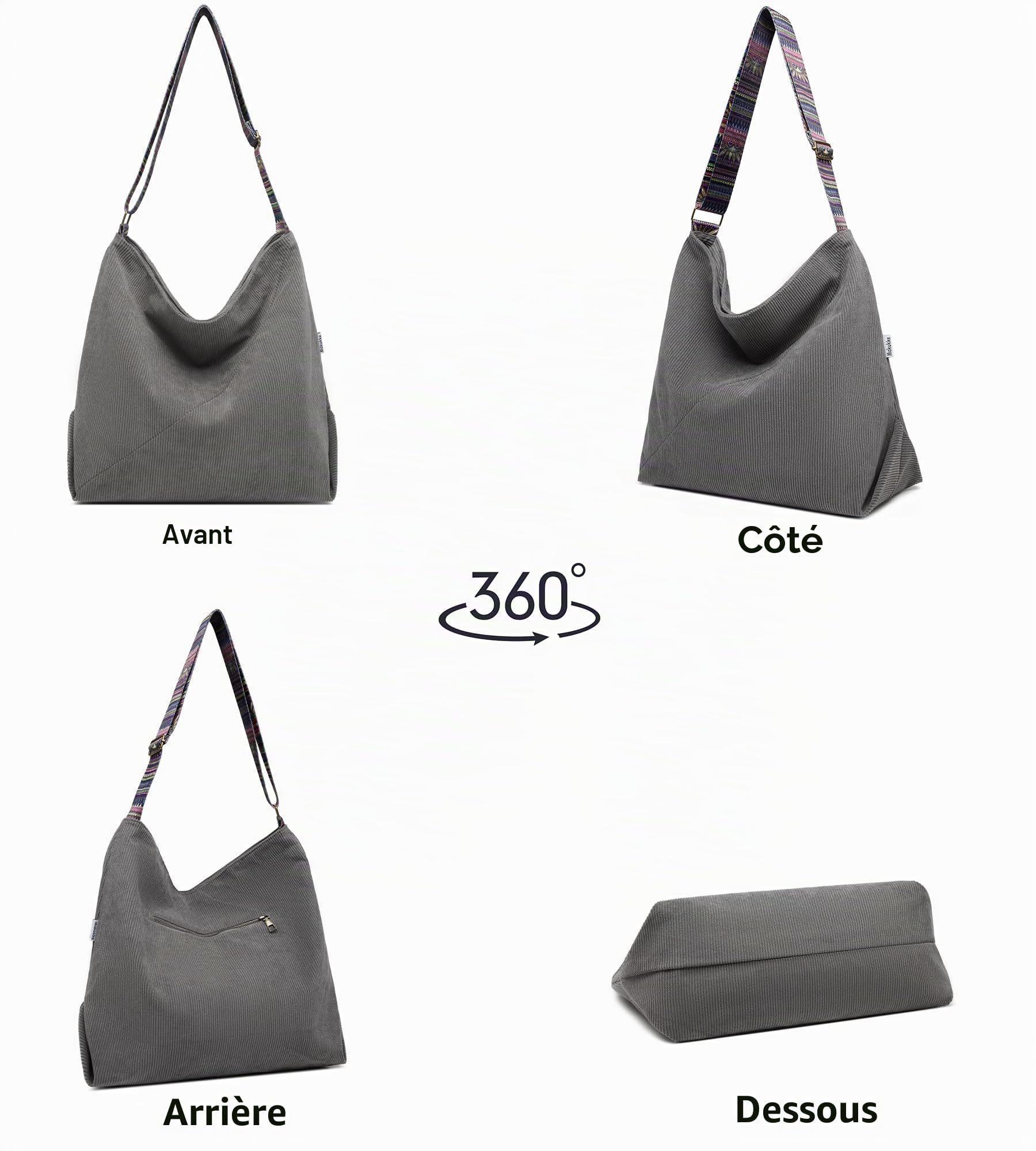 Makukke Sac à main pour femme - Sac à bandoulière en velours côtelé - Sac à bandoulière décontracté - Pour l'école, le bureau, le travail, les voyages, les excursions