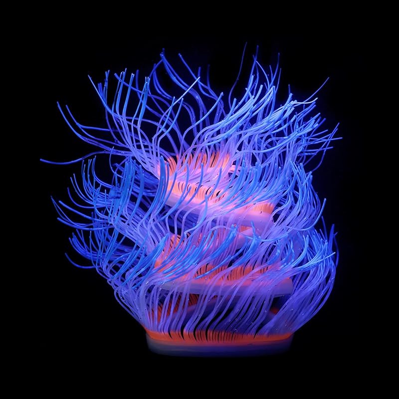 Coral Artificial de Silicone para Aquário com Efeito Fluorescente WishLotus Azul 50 cm