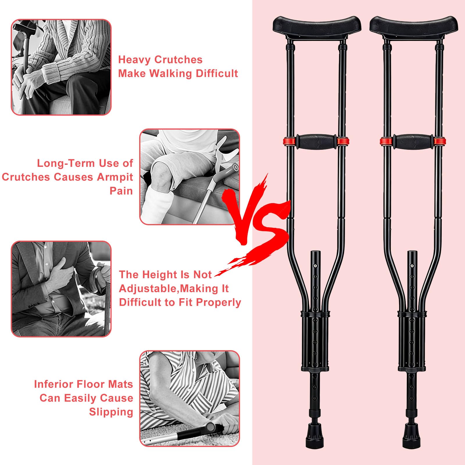 Stampelle per ascelle, stampelle, supporto per avambracci, portata: 150 kg, leggero stampelle in alluminio con avambraccio morbido e poggiapolsi per disabili dopo interventi chirurgici, 1 paio