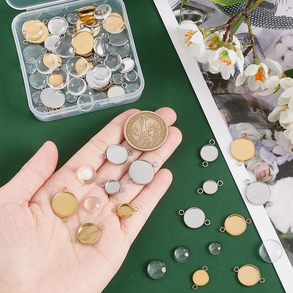 40 Set Connettori Cabochon Per Gioielli - 4 Misure 8/10/12/14mm In Acciaio Inossidabile Dorato Con Vetri - Foto 4