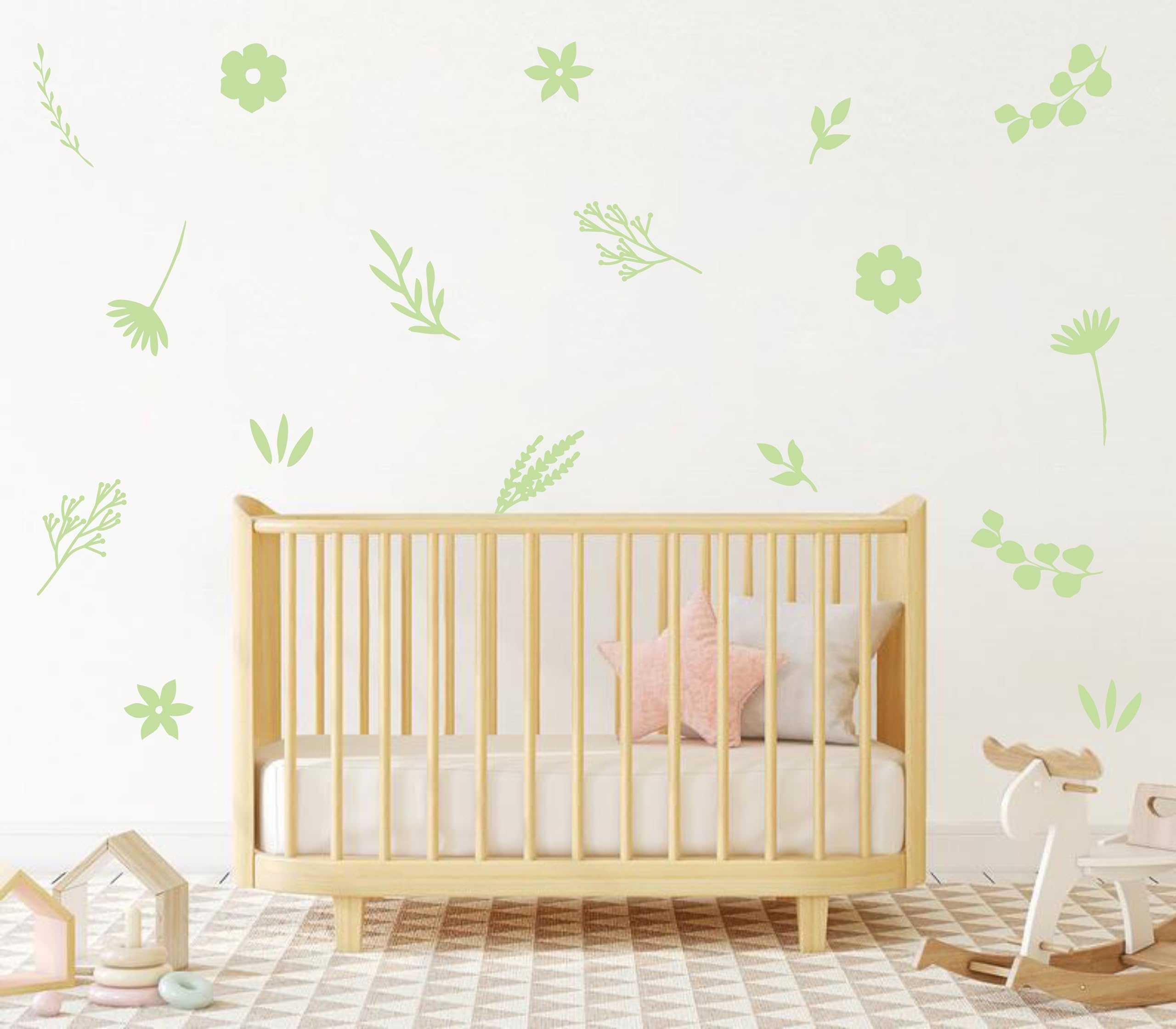 Stickers muraux fleurs sauvages Y87 decoration murale vinyle vert pois chambre bebe