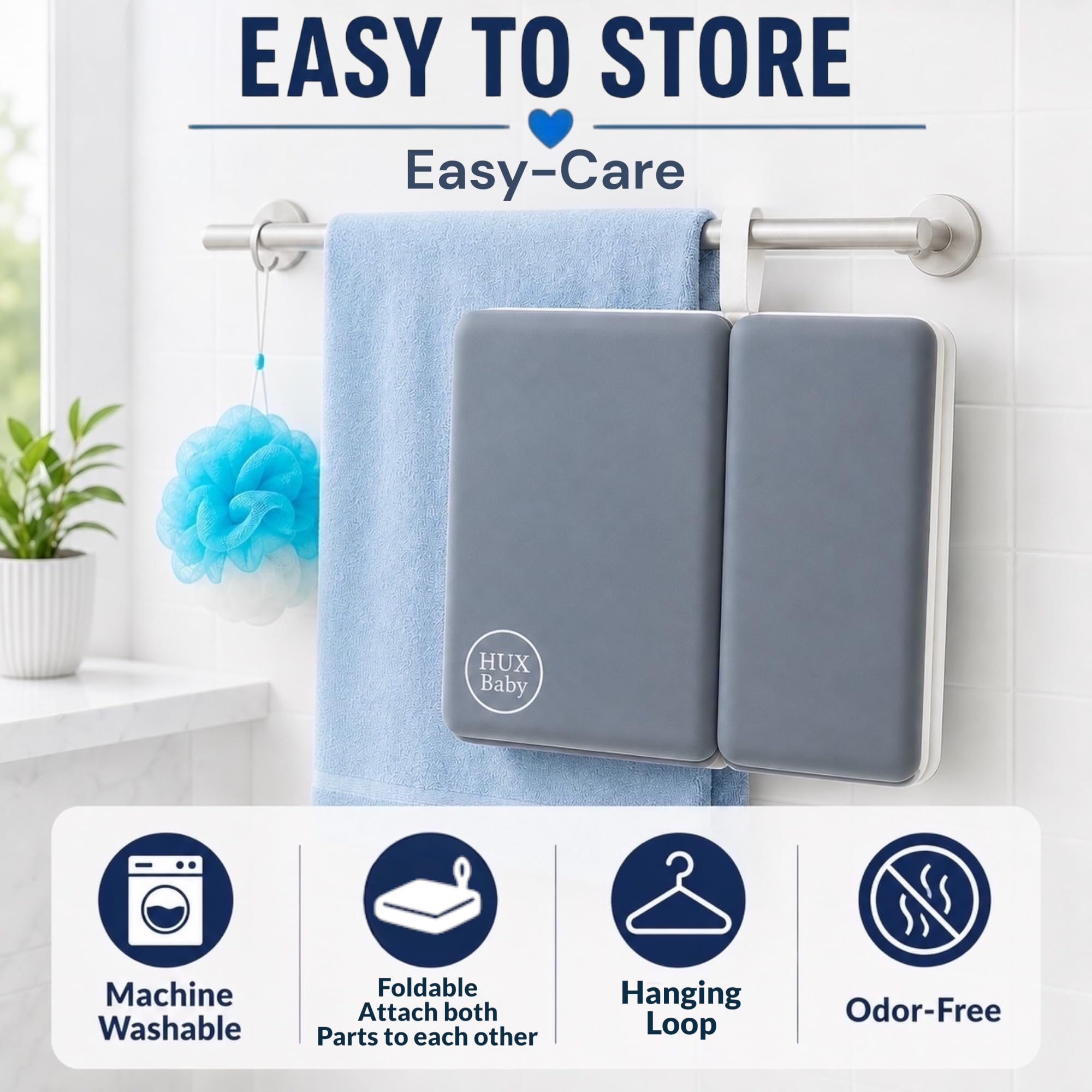 HUX Baby Baby-Badewannen-Knieschützer und Ellenbogenstützen-Set, Badematte, Badespielzeug-Organizer für Badewanne, Ellenbogen- und Kniestützen-Set, Lua Grey
