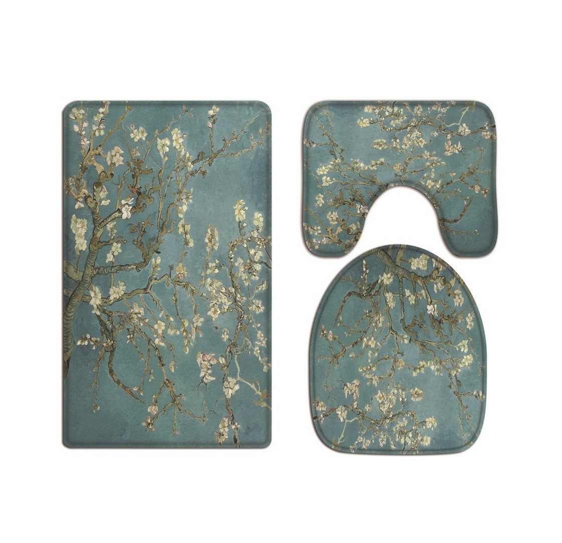 Alfombrilla de baño de franela suave con base antideslizante y diseño floral azul