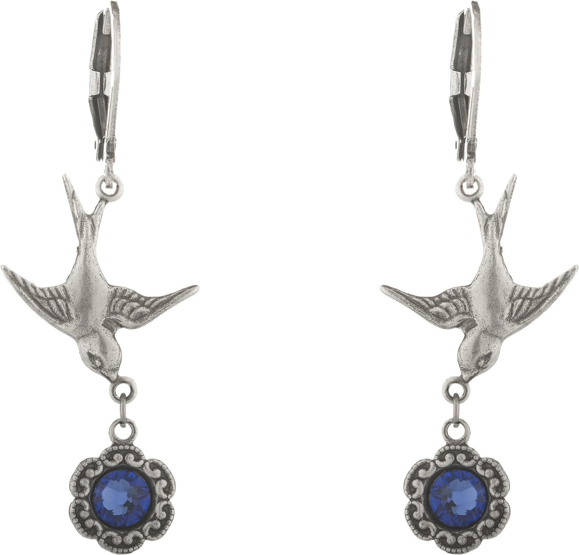 ArgentoGoldArt Deco, Edwardian Earrings with Crystal Elements Sapphire Blue Stones