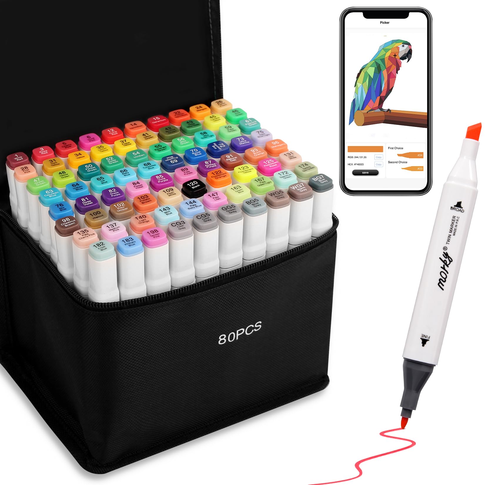 80 Colours Alcohol Markers with Free App for Colouring, Alcohol Pens for Anime,Manga,Drawing,Sketching and Calligraphy, Art Supplies for Adults