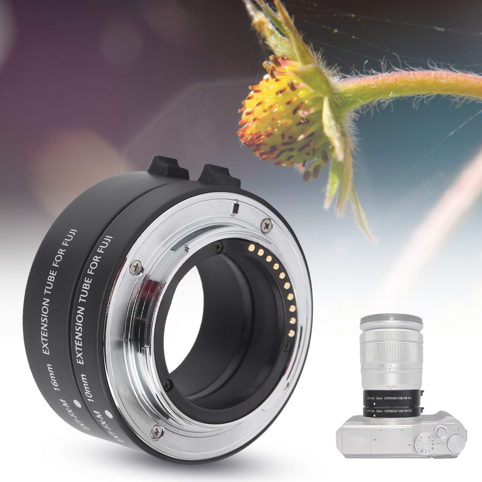 Juego de tubos de extensión macro de 10 mm y 16 mm de aleación de aluminio, adaptador de primer plano para fotografía Fuji X Mount sin espejo