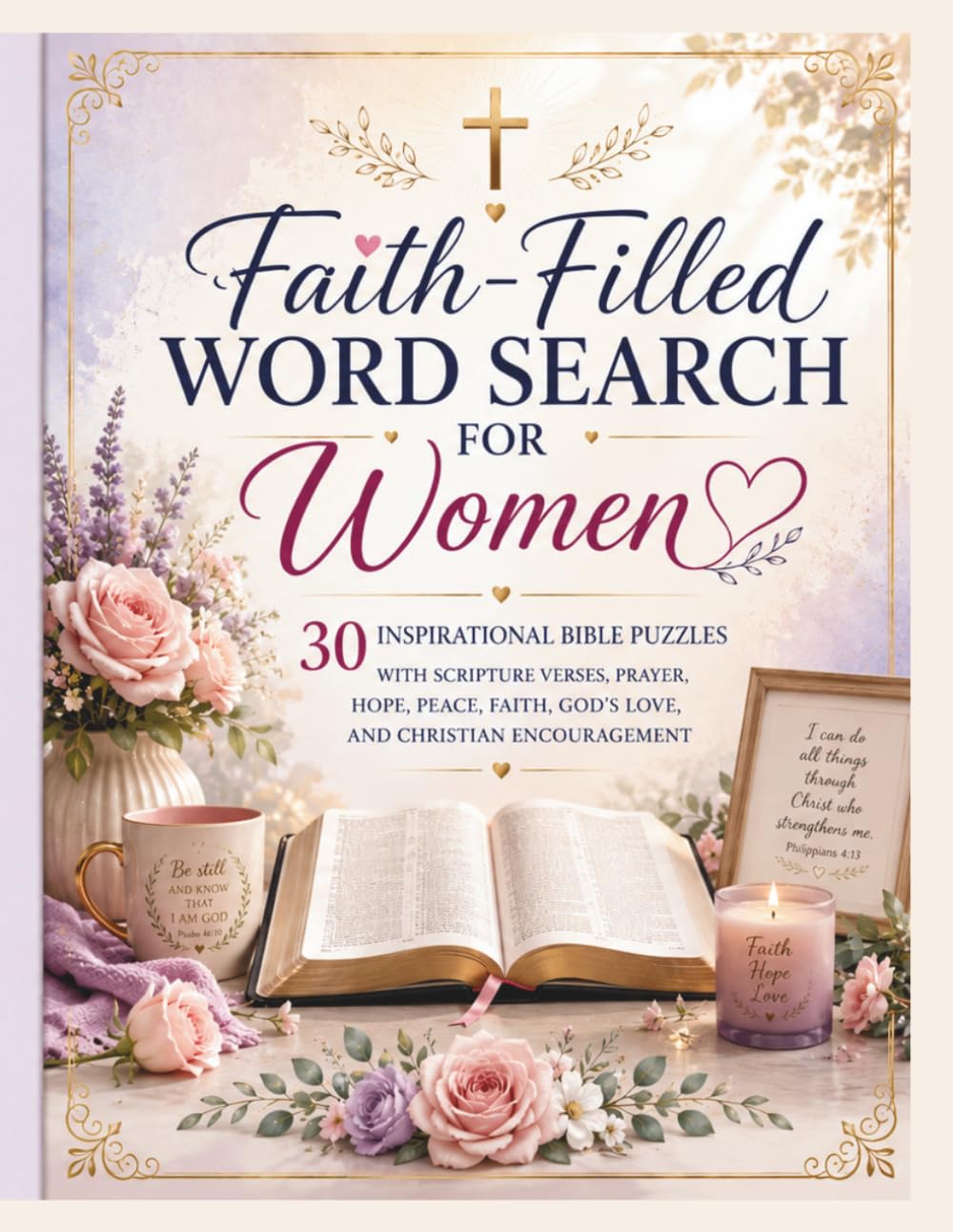 Faith-Filled Word Search for Women: 30 Inspirational Bible Puzzles with Scripture Verses, Prayer, Hope, Peace, Faith, God's Love, and Christian Encouragement