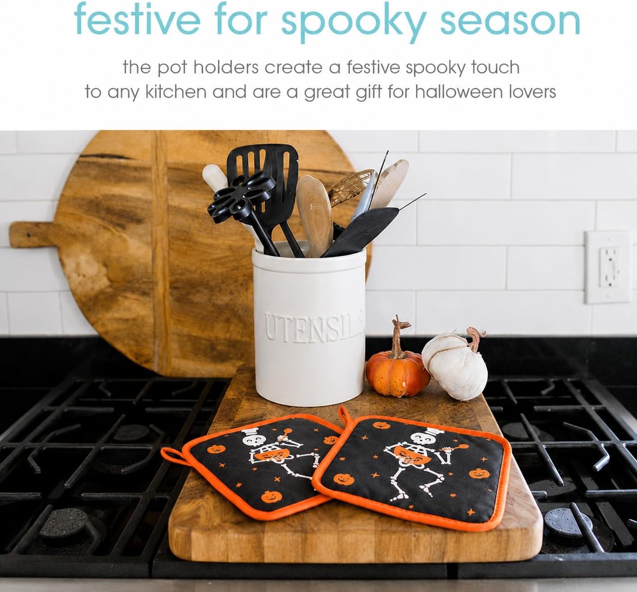 Pearhead Halloween Skeleton Chef Pot Holders, Set of 2