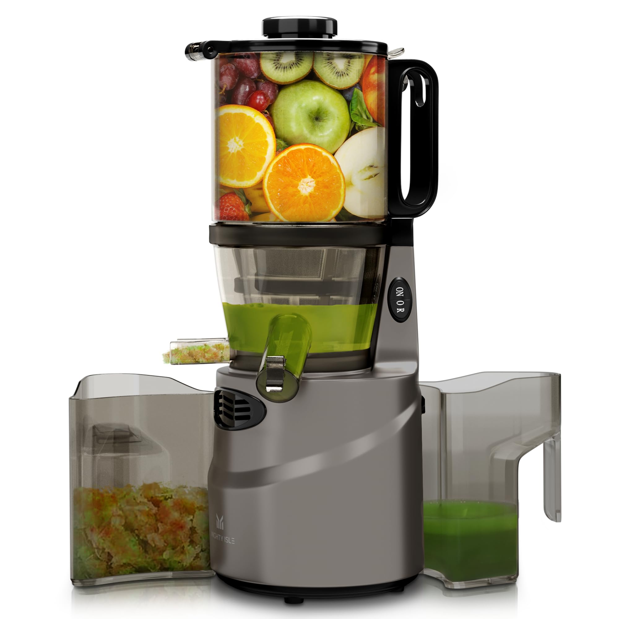 MightyIsle Large Mouth Cold Press Juicer Machine - Juice Extractor Maker w/Sorbet Attachment, 5.4" Wide Feed Chute - Compact Masticating Juicing, Easy to Clean Juicer Machines for Vegetable and Fruit