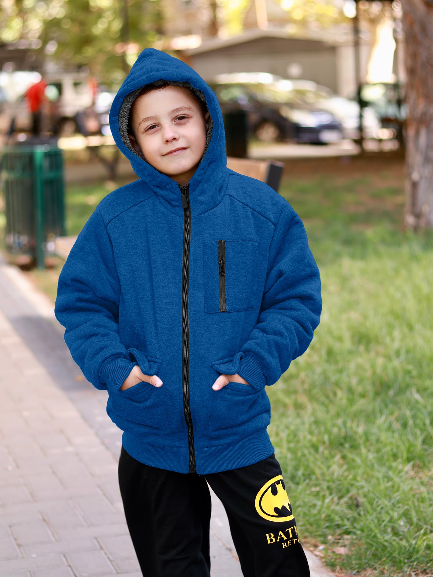 Sudadera con capucha de forro polar para niños, con cremallera, forro de sherpa, sudadera con capucha y bolsillo