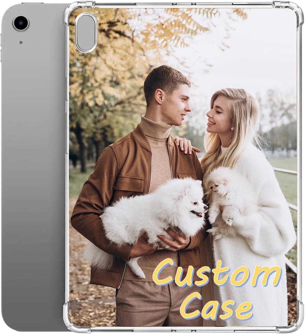 Customized Case for iPad Series, iPad Pro M4/Air M4/Mini 6/7/8/9/10/11th A16 2018-2026, Personalized Photo Text Name Tablet Cover Lightweight Soft TPU Shockproof Impact Resistant Transparent Clear