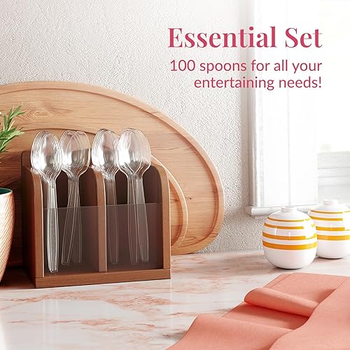 Miniatura 10 de 300 cucharas de plástico transparente  cubiertos de plástico resistente  Cucharas desechables  Cubiertos de plástico elegante  cubiertos de plástico