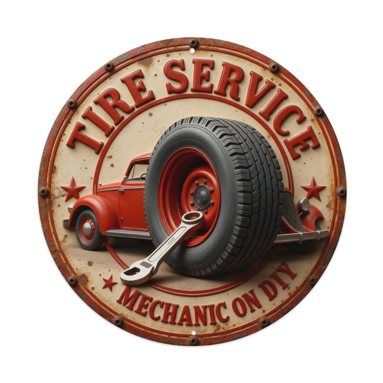 Zlatcbu Vintage Tire Service Mechanic Diy Garage Sign Metal Tin Sign Retro Wall Art Poster, Decor For Home Living Room Bar Cafe Garage, 8X8 Inch