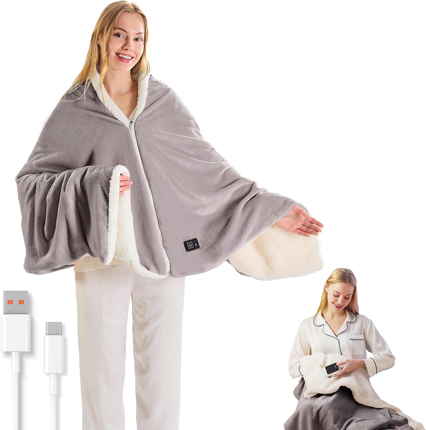 USB Heated Blanket, 70"x 30" Cordless Heated Blanket, Portable Heated Blanket, 3 Heat Settings ? 18W Heated, Machine Washable, Heated Blanket Battery Operated (Battery not Include),Grey